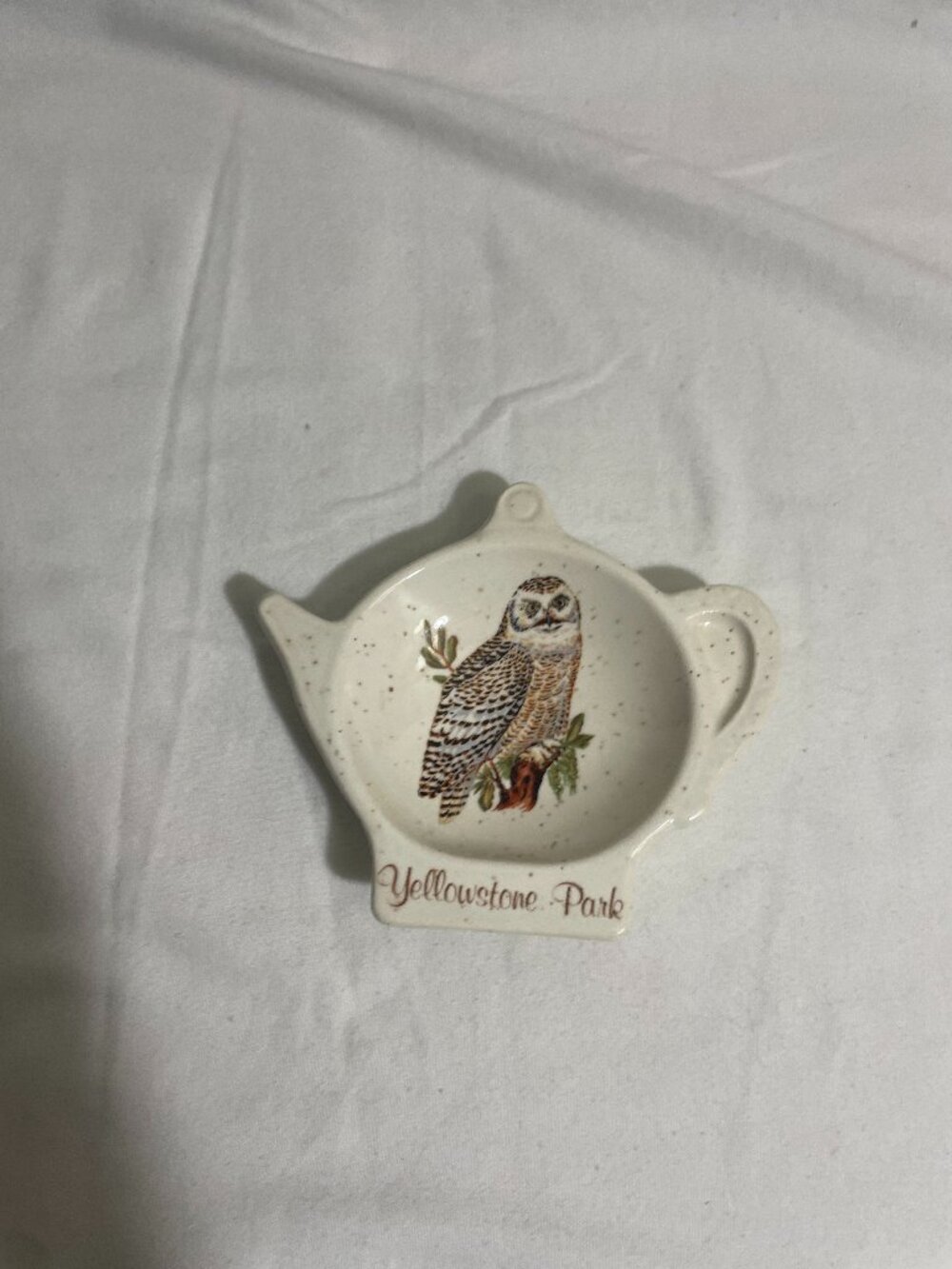 Yellowstone Park Owl Ceramic Teapot Tea Bag Holder Spoon Rest Souvenir 4”